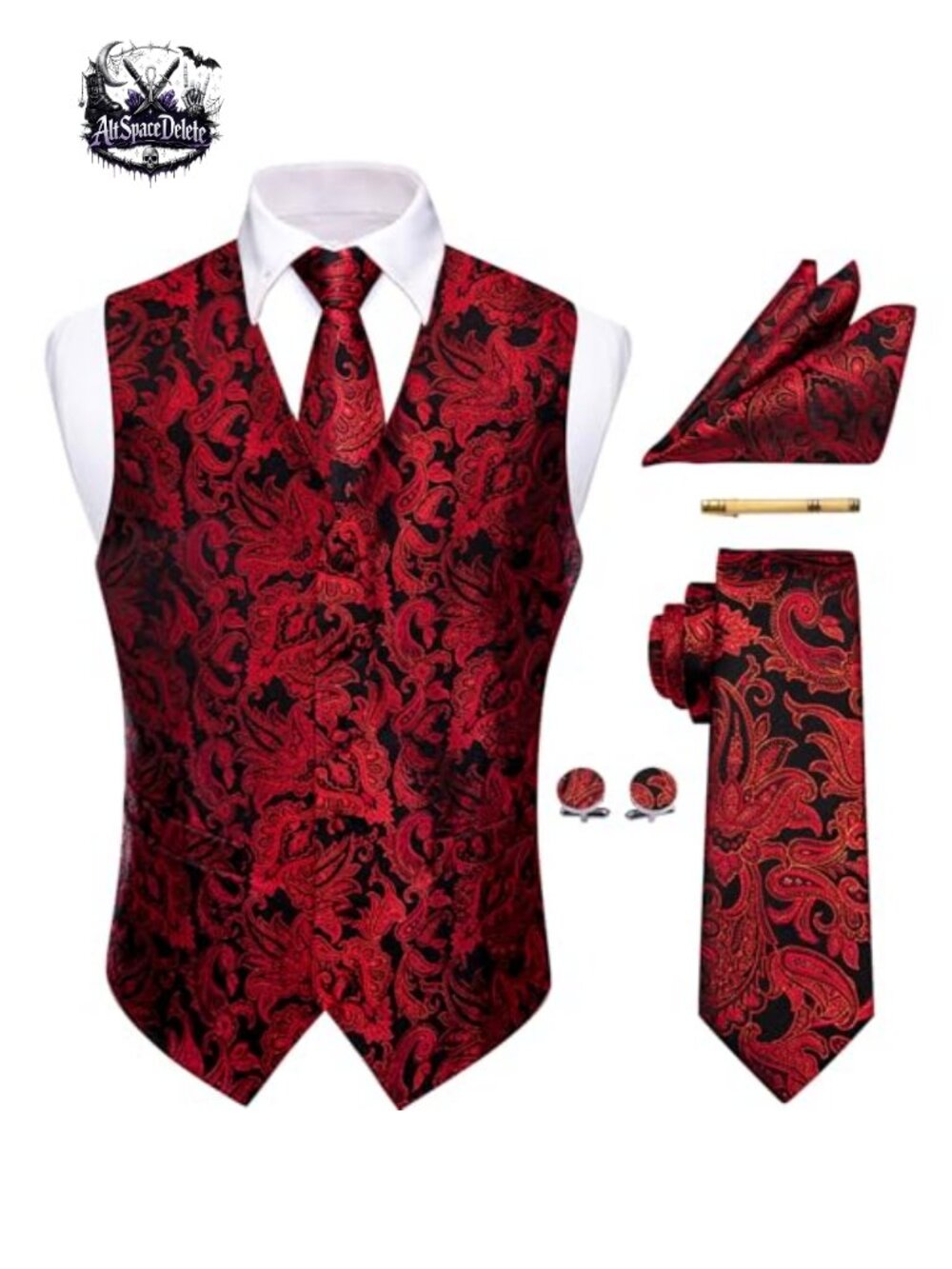 Mens Victorian Silk Vest Tie Set Paisley Formal Waistcoat Steampunk